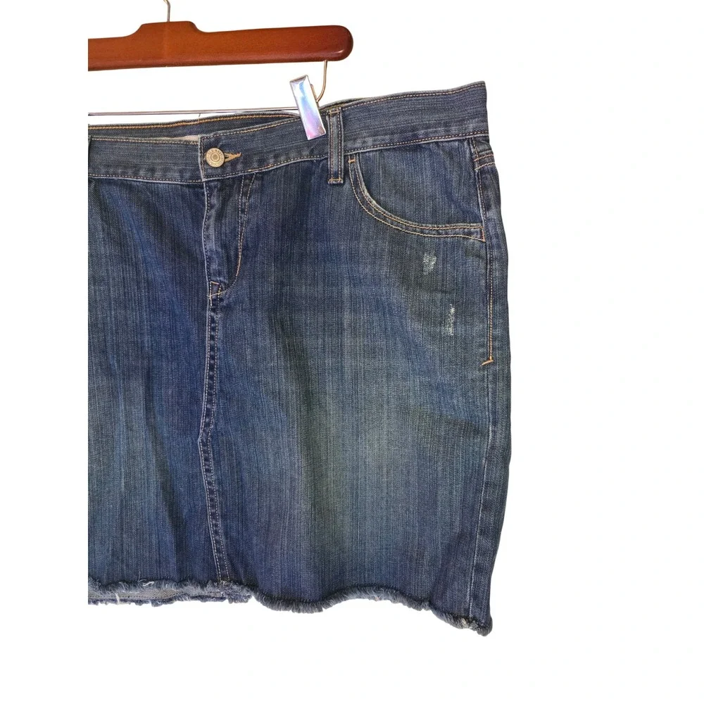 Old Navy Womens Denim‎ Mini Skirt Blue Raw Hem Distressed Cotton 16 Plus Size
